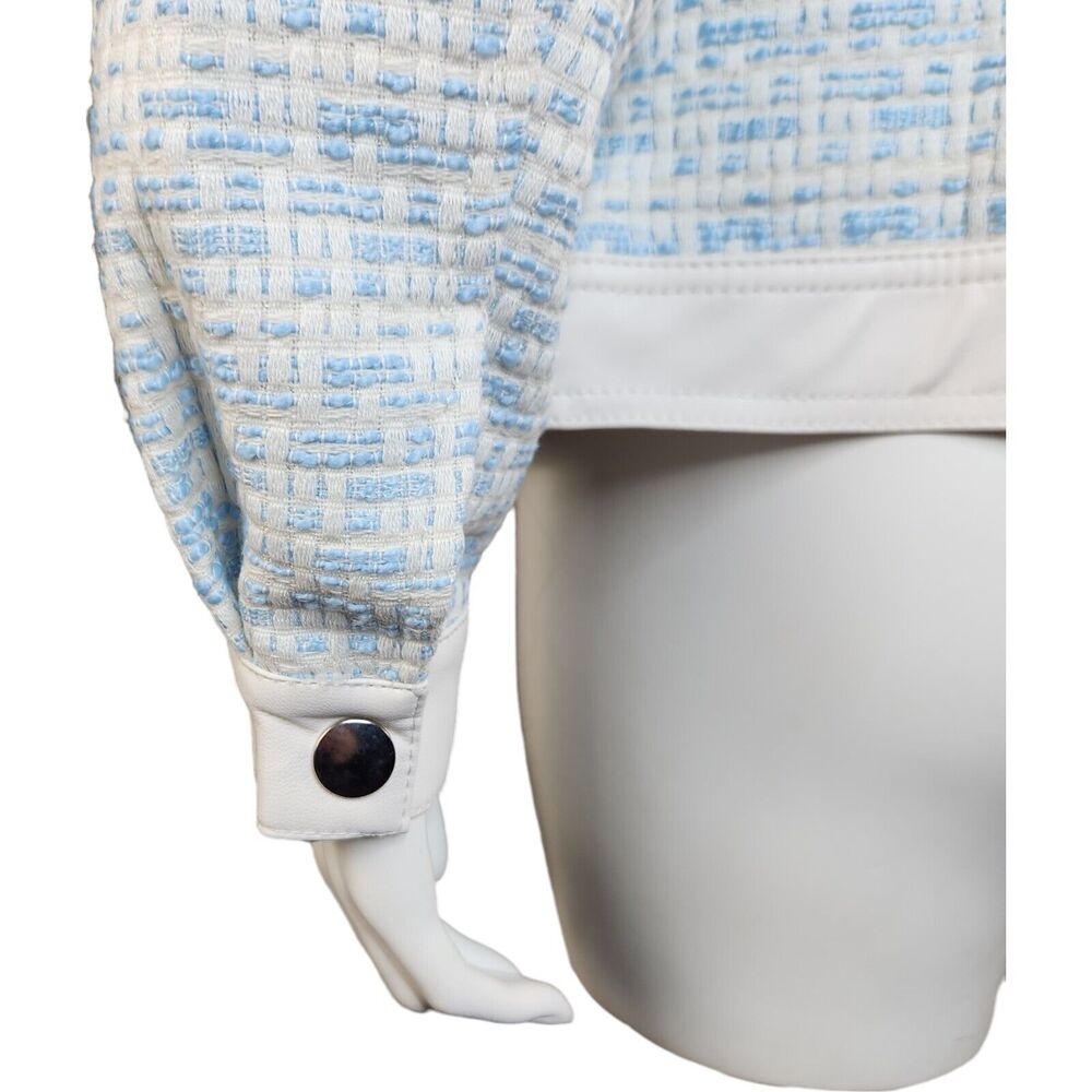 Dennis Basso Mixed Media Faux Leather and Tweed Jacket Light Blue Size 2‎ - Picture 7 of 16